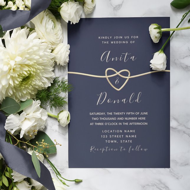Romantische Hochzeit der Navy und des Goldenen Rop Einladung (Von Creator hochgeladen)