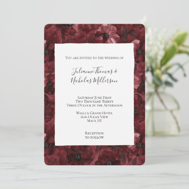 Romantische Hochzeit der Roten Flora Einladung (Stehend Vorderseite)