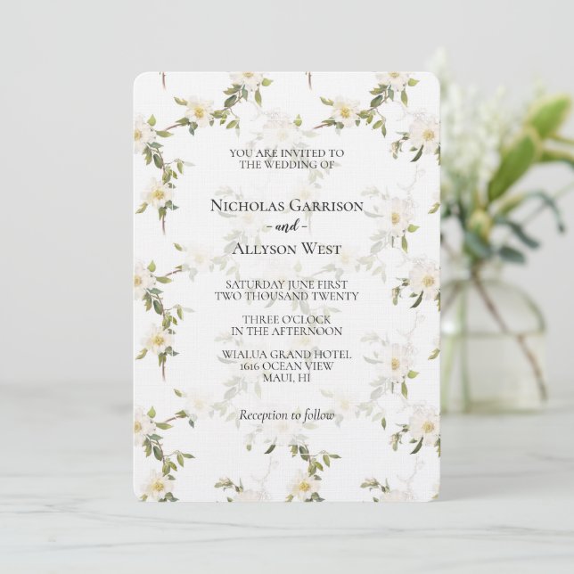 Romantische Hochzeit der Weißen Flora Einladung (Stehend Vorderseite)