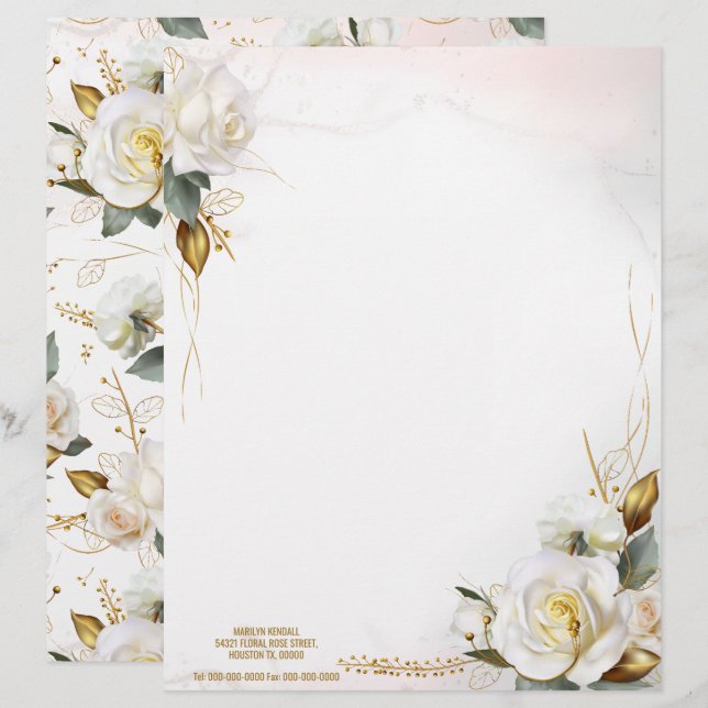 Romantische Hochzeit der weißen Rose Gold Briefbogen (Vorne/Hinten)