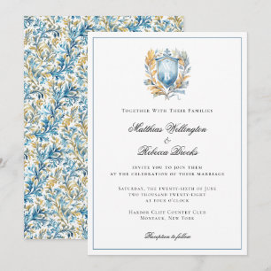Romantische Hochzeit des Blue Wappen Monogram Einladung