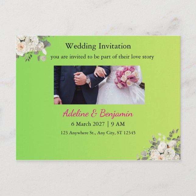 Romantische Hochzeit Einladung Postkarte - Elegant (Vorderseite)
