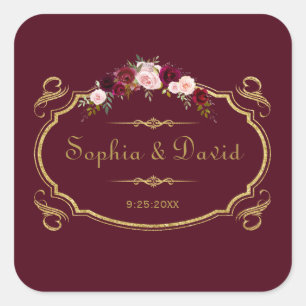 Romantische Hochzeit im Herbst Burgund Marsala Quadratischer Aufkleber