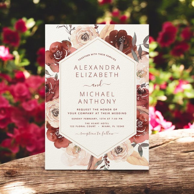 Romantische Hochzeit im Herbst Burnt Orange Floral Einladung (Von Creator hochgeladen)