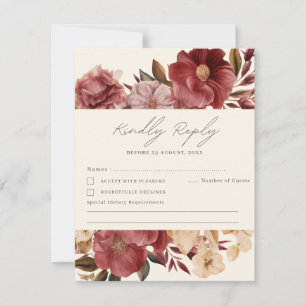 Romantische Hochzeit in Burgund mit Rot und Kupfer RSVP Karte