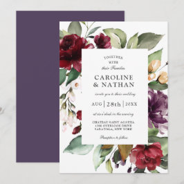 Romantische Hochzeit in Burgund Rot und Plum Flora Einladung