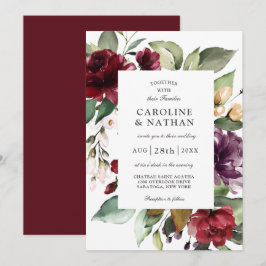Romantische Hochzeit in Burgund Rot und Plum Flora Einladung