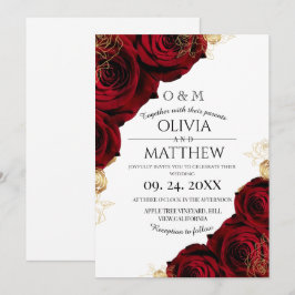 Romantische Hochzeit in Burgund und Gold ⎮ Rote Ro Einladung