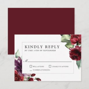Romantische Hochzeit in Burgund und Pflaumen RSVP Karte