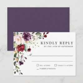 Romantische Hochzeit in Burgund und Pflaumen RSVP Karte