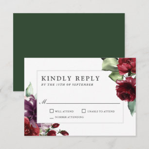 Romantische Hochzeit in Burgund und Pflaumen RSVP Karte