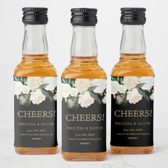 Romantische Hochzeit in Gold und Schwarz Alkoholflaschenetikett (Flaschen)
