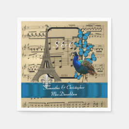 Romantische Hochzeit in Paris und Musikblatt Serviette