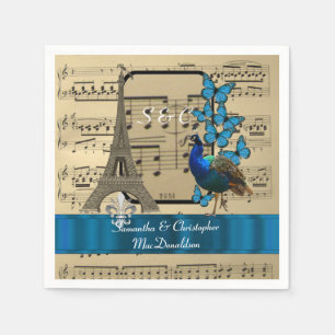 Romantische Hochzeit in Paris und Musikblatt Serviette