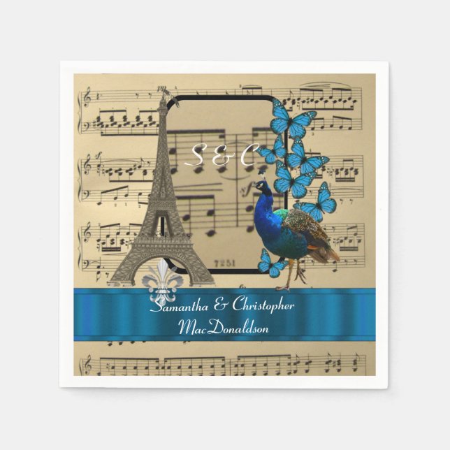 Romantische Hochzeit in Paris und Musikblatt Serviette (Vorderseite)