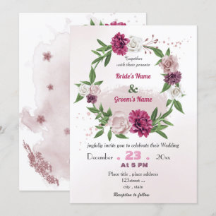 romantische Hochzeit in Rosa-Lila Einladung