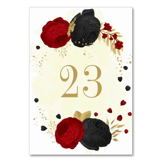 Romantische Hochzeit in Rot und Schwarz - Blume Tischnummer (Vorderseite)