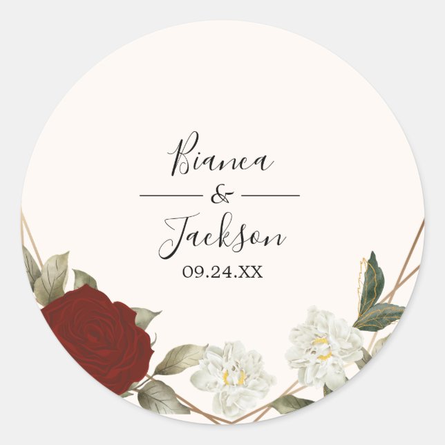 Romantische Hochzeit in tiefer Rote Rose Runder Aufkleber (Vorderseite)