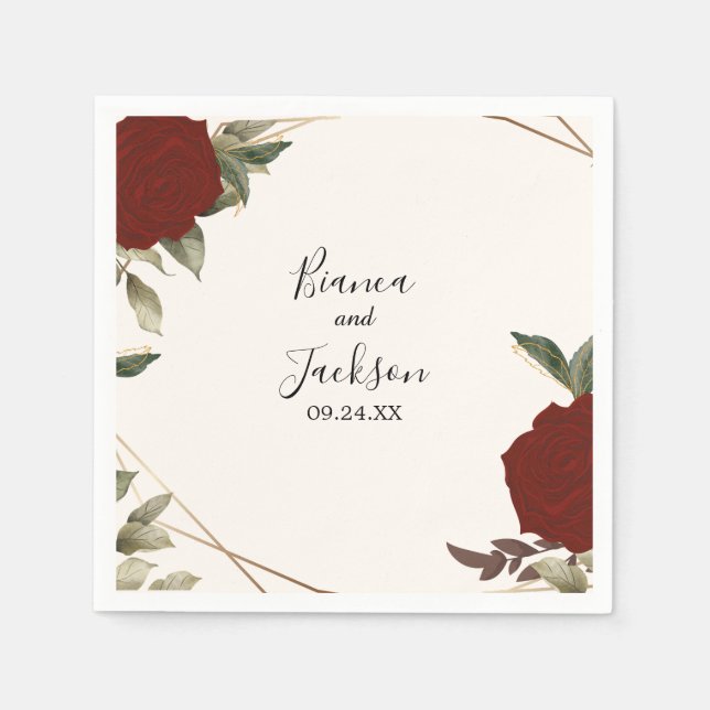 Romantische Hochzeit in tiefer rote Rose Serviette (Vorderseite)