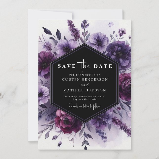Romantische Hochzeit Lila Blumen Save The Date (Vorderseite)