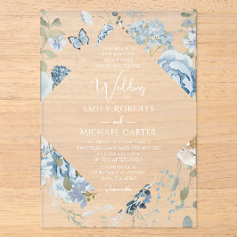 Romantische Hochzeit mit blauer Wasserfarbe Acryleinladungen