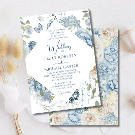 Romantische Hochzeit mit blauer Wasserfarbe Einladung