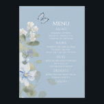 Romantische Hochzeit mit blauer Wasserfarbe Menükarte<br><div class="desc">Romantische Dusty Blue Watercolor Floral Wedding Menü mit dustig blauen Zeltes und Delphinium Blume mit Eukalyptusgrün mit Schmetterlingen. Fügen Sie Ihren benutzerdefinierten Text in elegantem modernes Skript hinzu.View the collection Für Sie entworfen von Evco Studio www.zazzle.com/store/evcostudio</div>