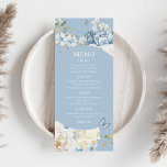 Romantische Hochzeit mit blauer Wasserfarbe Menükarte<br><div class="desc">Romantische Dusty Blue Watercolor Floral Wedding Menü mit dustig blauen Zeltes und Delphinium Blume mit Eukalyptusgrün mit Schmetterlingen. Fügen Sie Ihren benutzerdefinierten Text in elegantem modernes Skript hinzu.View the collection Für Sie entworfen von Evco Studio www.zazzle.com/store/evcostudio</div>