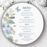 Romantische Hochzeit mit blauer Wasserfarbe Menükarte<br><div class="desc">Romantische Dusty Blue Watercolor Floral Wedding Menü mit dustig blauen Zeltes und Delphinium Blume mit Eukalyptusgrün mit Schmetterlingen. Fügen Sie Ihren benutzerdefinierten Text in elegantem modernes Skript hinzu.View the collection Für Sie entworfen von Evco Studio www.zazzle.com/store/evcostudio</div>
