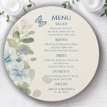 Romantische Hochzeit mit blauer Wasserfarbe Menükarte<br><div class="desc">Romantische Dusty Blue Watercolor Floral Wedding Menü mit dustig blauen Zeltes und Delphinium Blume mit Eukalyptusgrün mit Schmetterlingen. Fügen Sie Ihren benutzerdefinierten Text in elegantem modernes Skript hinzu.View the collection Für Sie entworfen von Evco Studio www.zazzle.com/store/evcostudio</div>