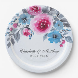 Romantische Hochzeit mit blauer Wasserfarbe Pappteller