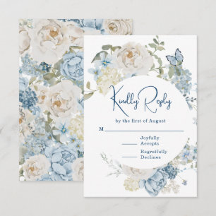 Romantische Hochzeit mit blauer Wasserfarbe RSVP Karte