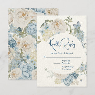 Romantische Hochzeit mit blauer Wasserfarbe RSVP Karte