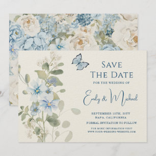 Romantische Hochzeit mit blauer Wasserfarbe Save The Date