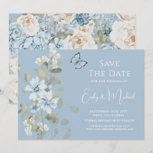Romantische Hochzeit mit blauer Wasserfarbe Save The Date
