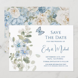Romantische Hochzeit mit blauer Wasserfarbe Save The Date