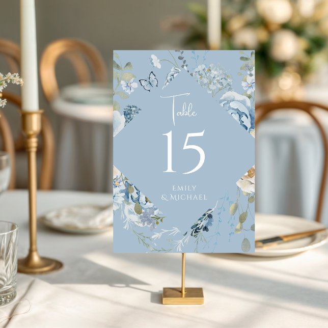 Romantische Hochzeit mit blauer Wasserfarbe Tischnummer (Von Creator hochgeladen)