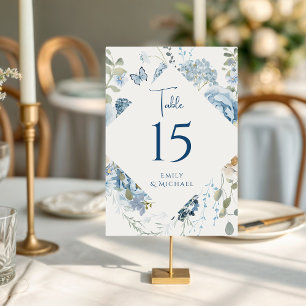 Romantische Hochzeit mit blauer Wasserfarbe Tischnummer