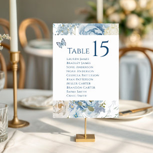 Romantische Hochzeit mit blauer Wasserfarbe Tischnummer