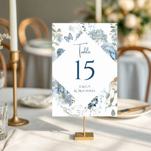 Romantische Hochzeit mit blauer Wasserfarbe Tischnummer