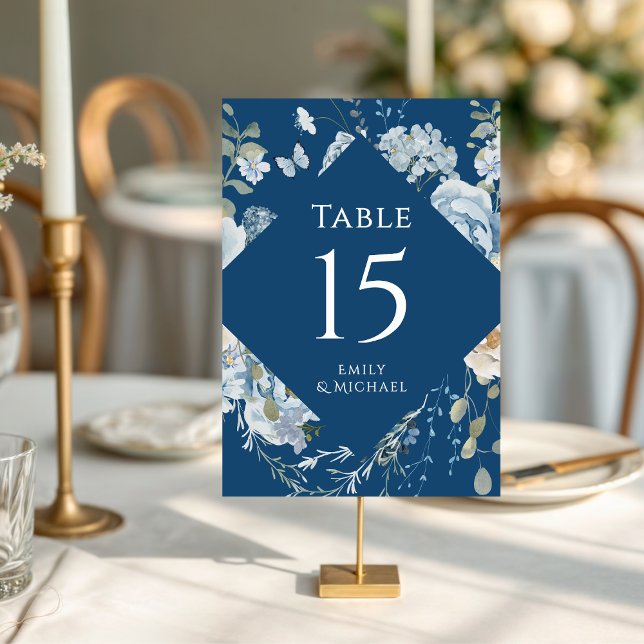 Romantische Hochzeit mit blauer Wasserfarbe Tischnummer (Von Creator hochgeladen)