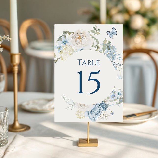 Romantische Hochzeit mit blauer Wasserfarbe Tischnummer (Von Creator hochgeladen)