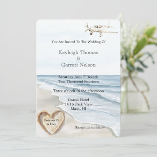 Romantische Hochzeit mit Blue Beach Ocean Airplane Einladung