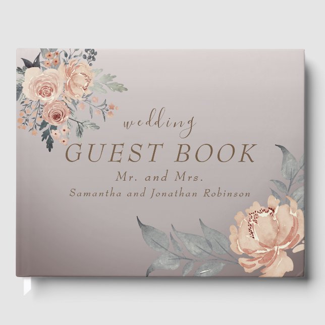 Romantische Hochzeit mit Coral Gold Script Gästebuch (Vorderseite)