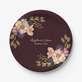 Romantische Hochzeit mit floralem Burgund Pappteller