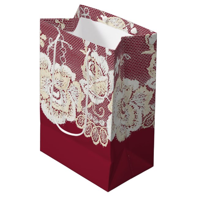 Romantische Hochzeit mit Roter Creme Mittlere Geschenktüte (Vorderseite Schrägansicht)