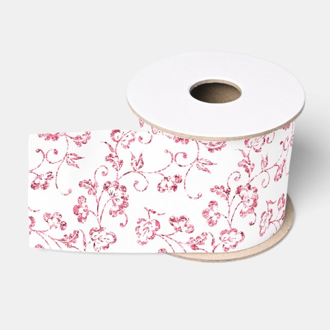 Romantische Hochzeit mit weißem Rosa Glitzer Ripsband (Spule)