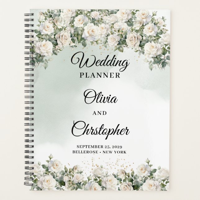 Romantische Hochzeit mit weißer Rose und Grün Planer (Vorderseite)