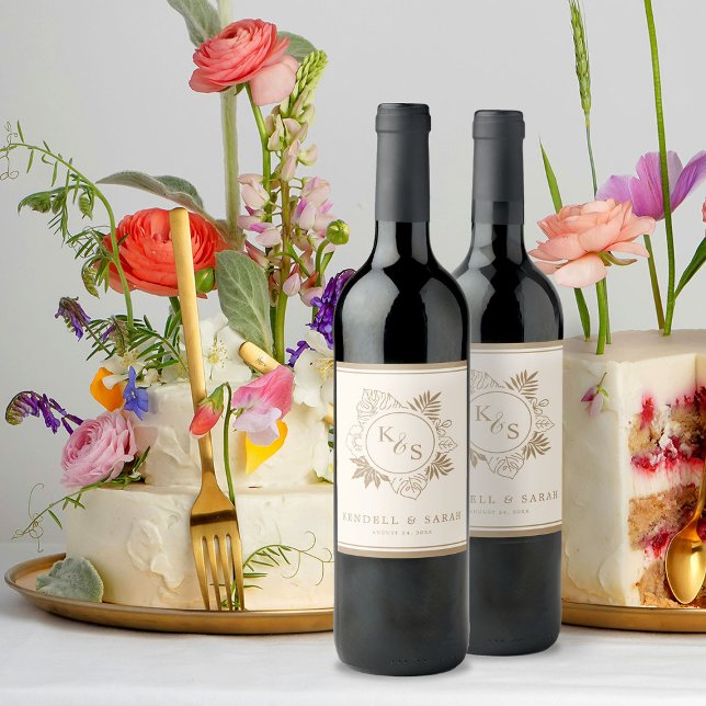 Romantische Hochzeit tropischer Vegetation Weinetikett (Von Creator hochgeladen)