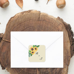 Romantische Hochzeit von Boho Sunflower Quadratischer Aufkleber